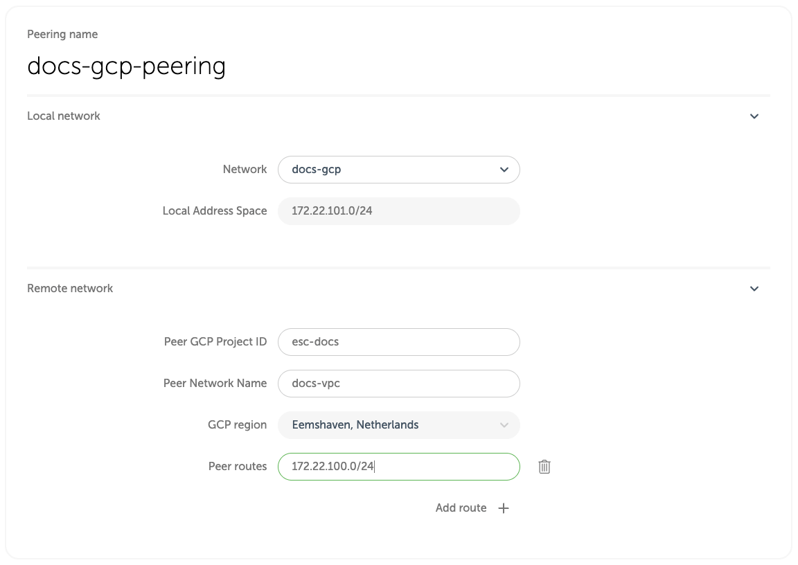 GCP peering - complete form